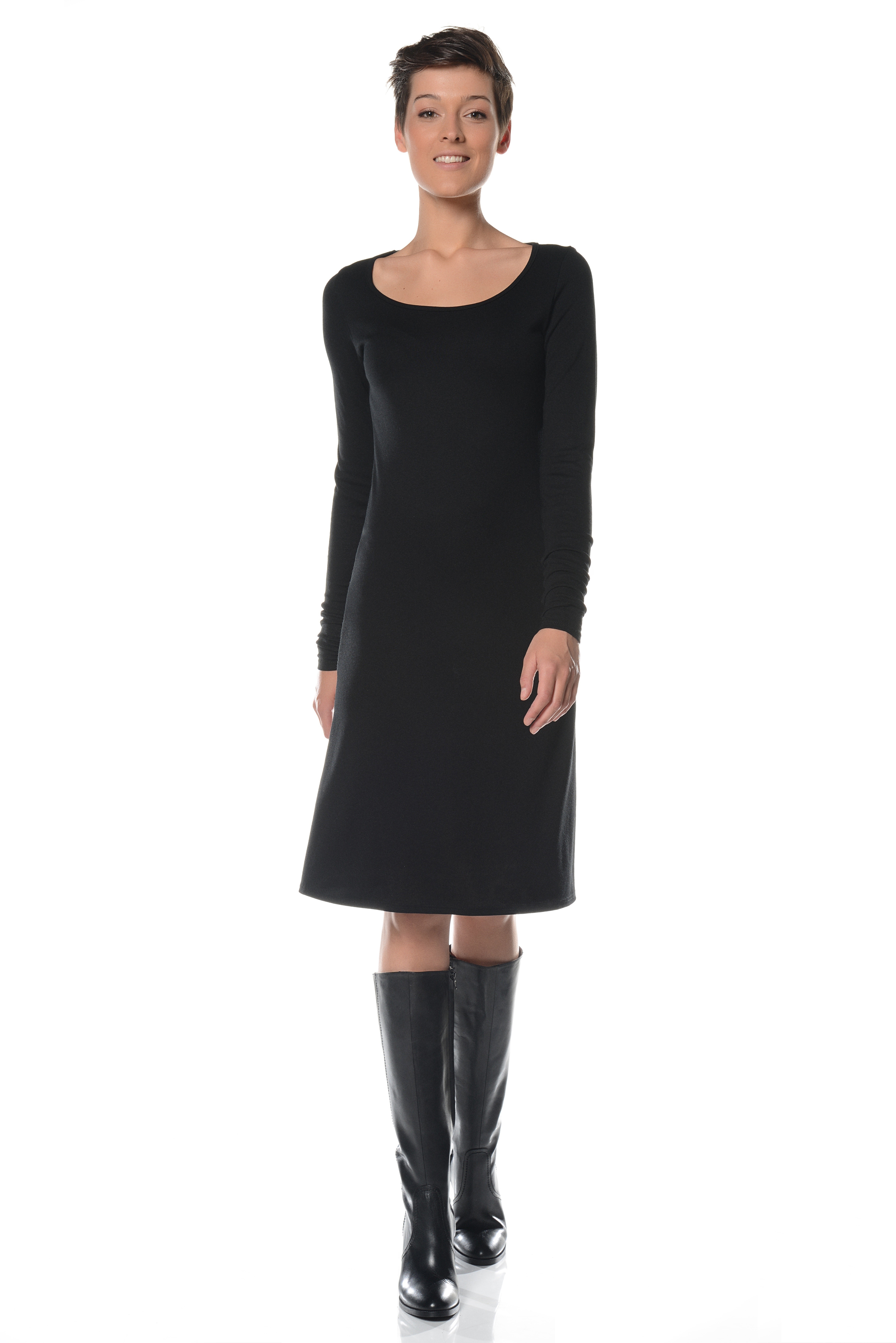 Black round neckline dress tall woman ...