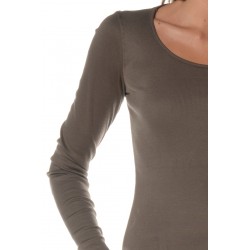 Kaki T-shirt with Long sleeves and round neckline