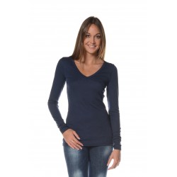 Navy T-shirt with long sleeves and V neckline