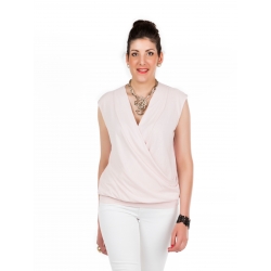 T-shirt rose pâle croisé avec empiècement ceinture