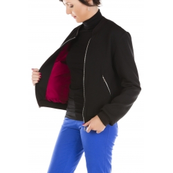 Blouson aviateur noir doublure framboise