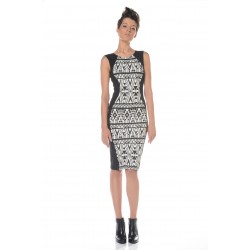 Black and white dress in geometric print