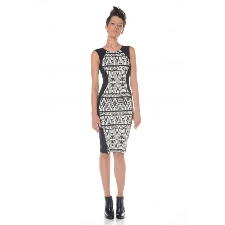 Black and white dress in geometric print