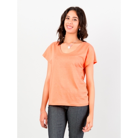 T-shirt corail en jersey de lin