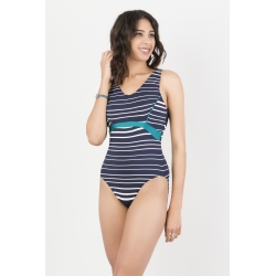 White and navy striped swimsuit