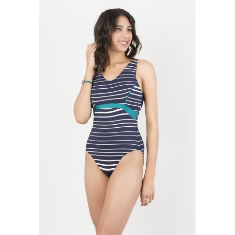 Maillot de bain rayé marine et blanc