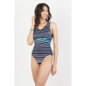 White and navy striped swimsuit